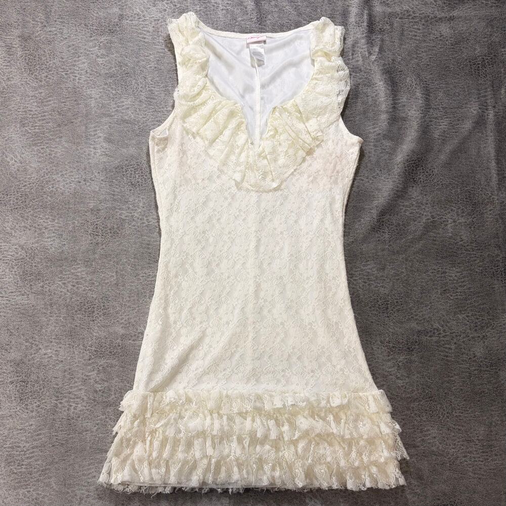 Vintage Cream Lace Ruffled Mini Dress
